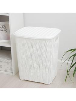 Корзина бельевая с крышкой «Вязь», 60 л, 44×36×52 см, цвет белый