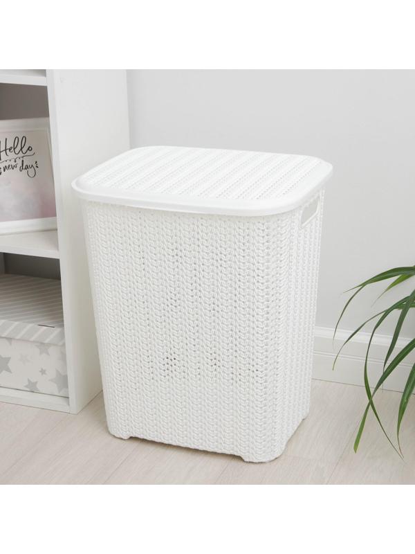 Корзина бельевая с крышкой «Вязь», 60 л, 44×36×52 см, цвет белый
