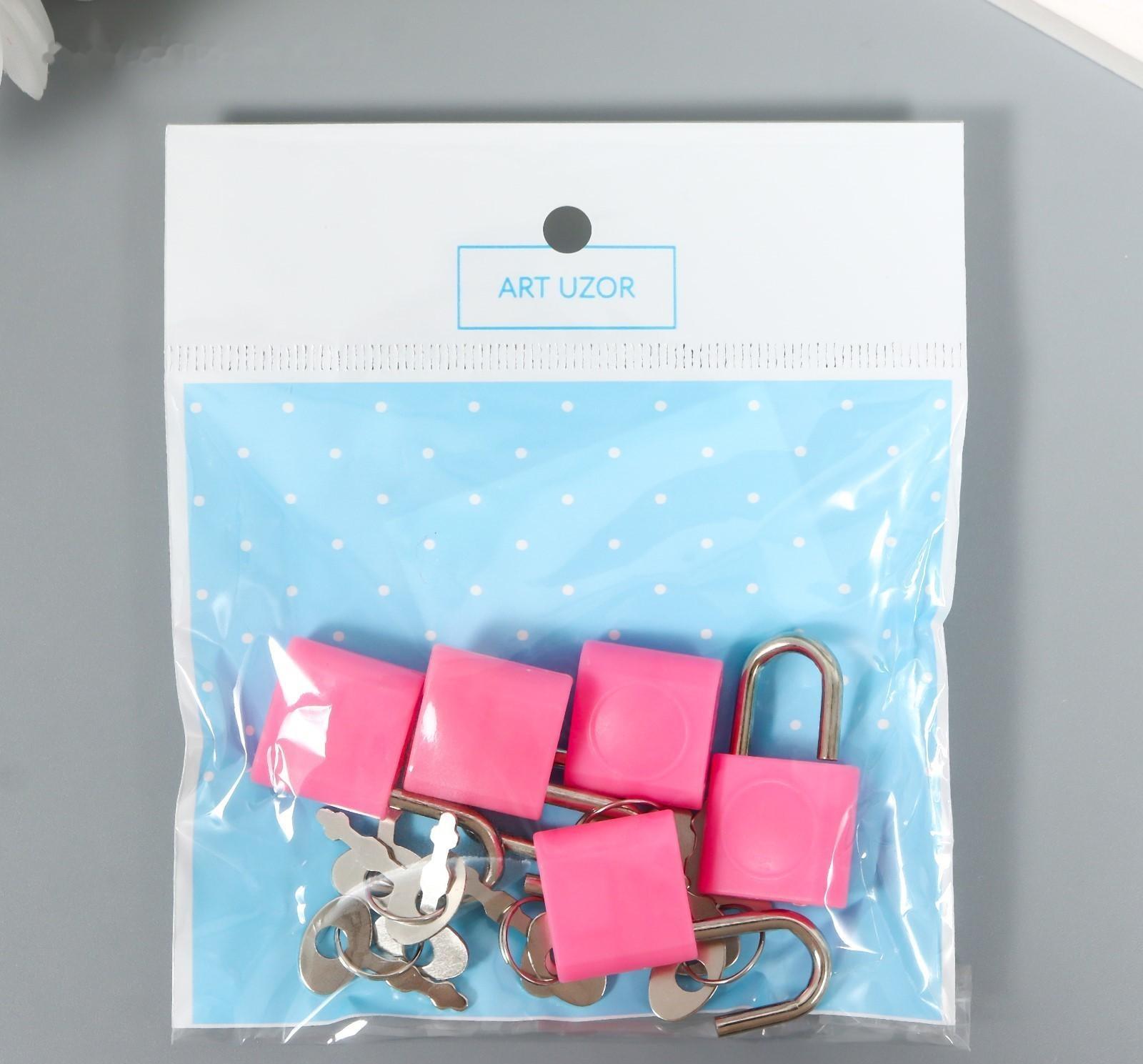 Замочек с ключиком для шкатулки металл, пластик набор 5 шт С286  3,1х1,9 см