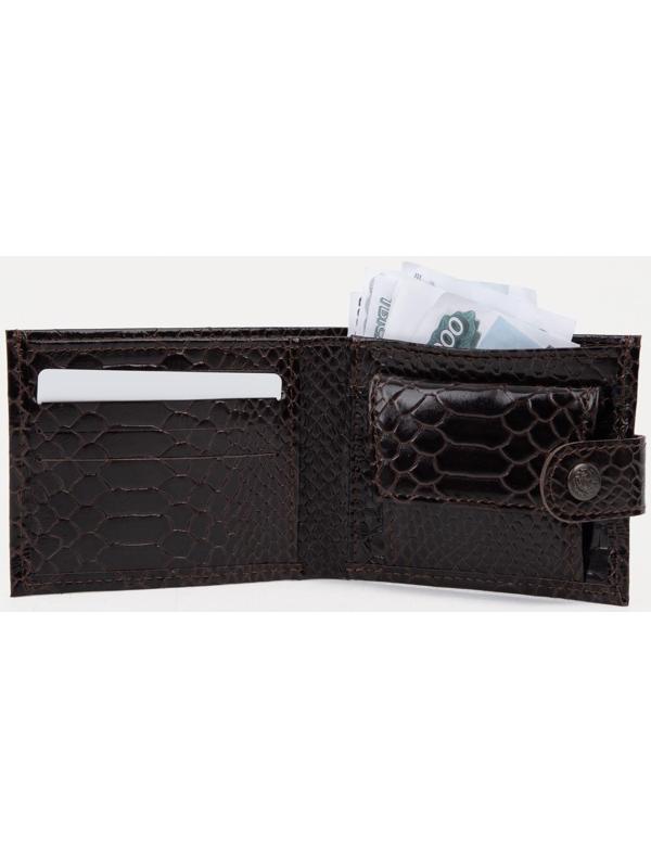 Портмоне на кнопке, для купюр, для карт, для монет, цвет коричневый