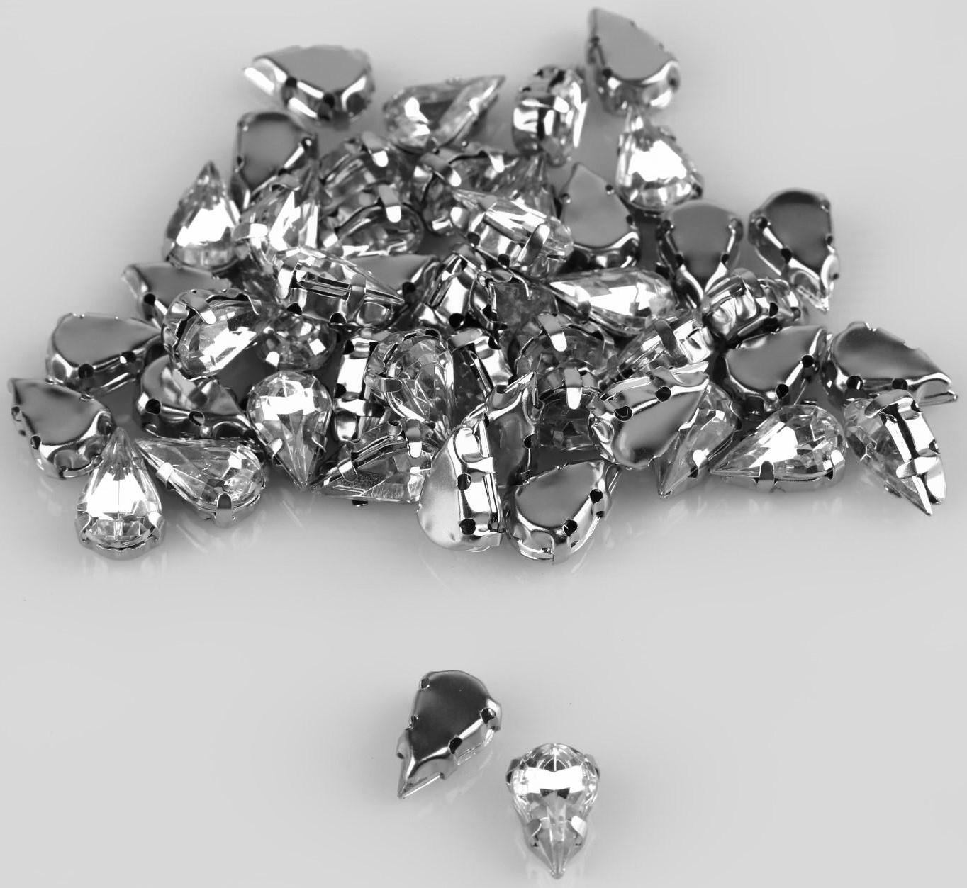 Стразы пришивные «Капля», в оправе, 6 × 10 мм, 50 шт, цвет белый