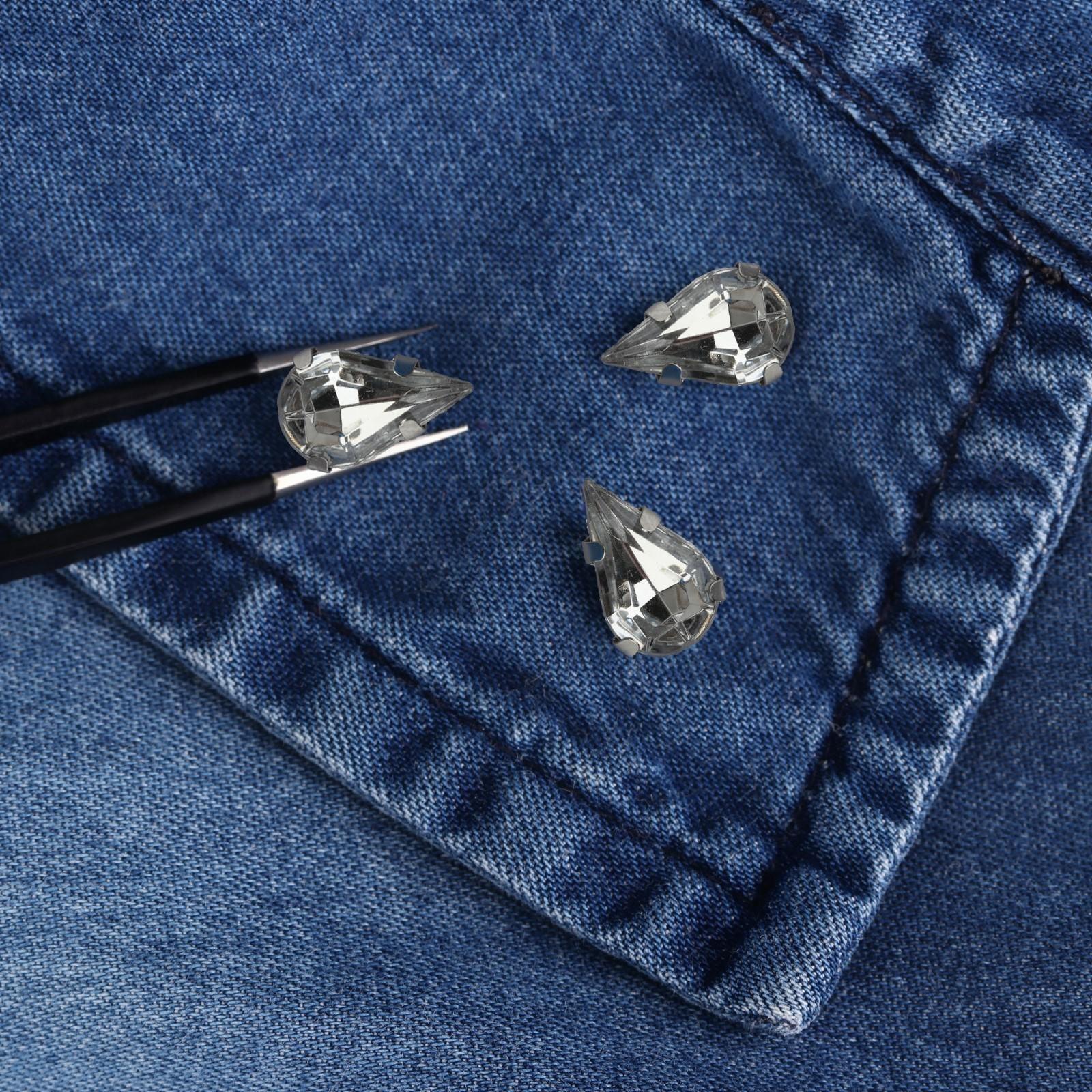 Стразы пришивные «Капля», в оправе, 6 × 10 мм, 50 шт, цвет белый