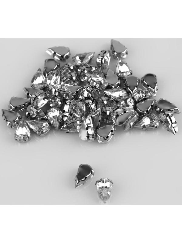 Стразы пришивные «Капля», в оправе, 6 × 10 мм, 50 шт, цвет белый