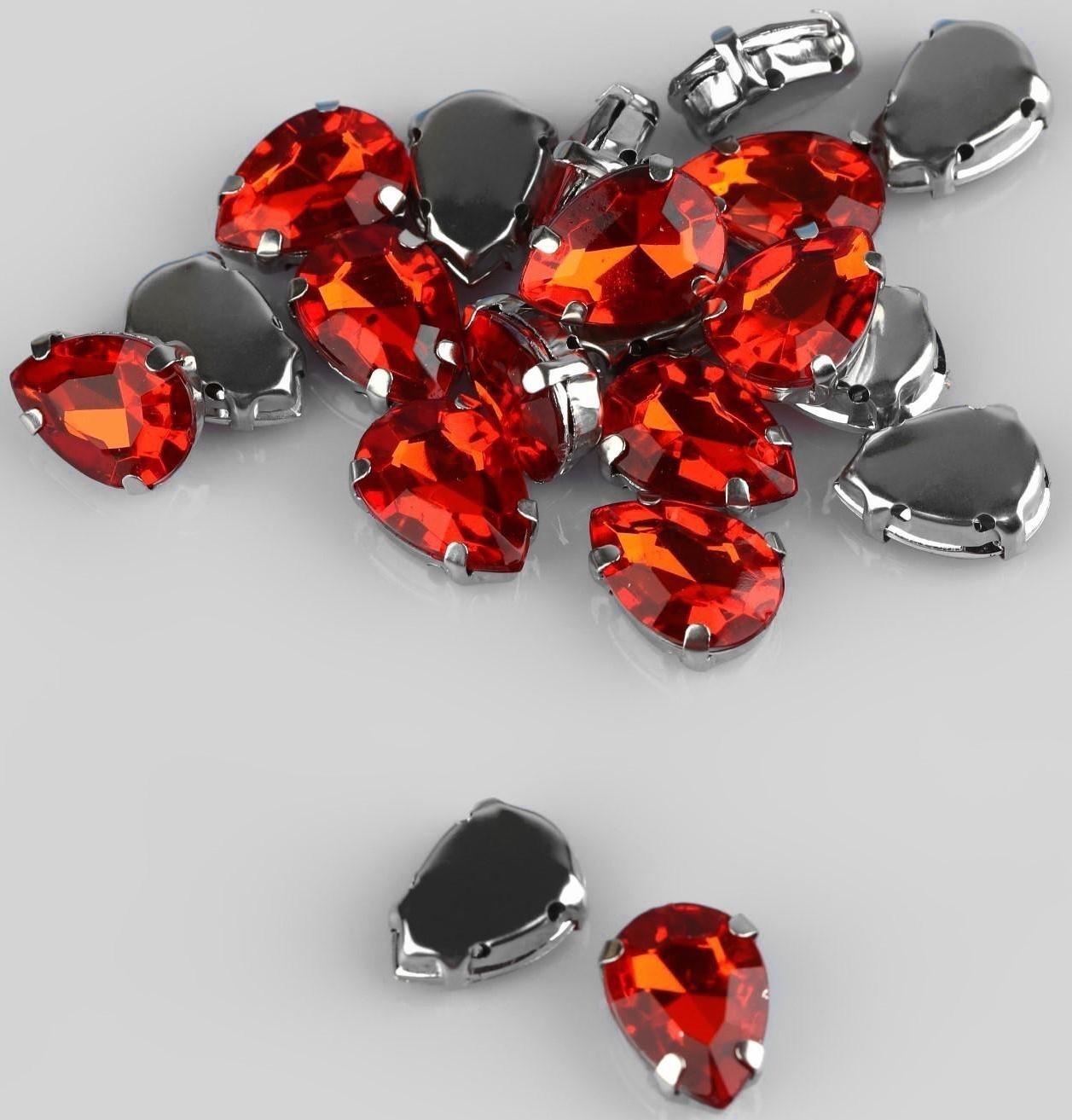 Стразы пришивные «Капля», в оправе, 10 × 14 мм, 20 шт, цвет красный