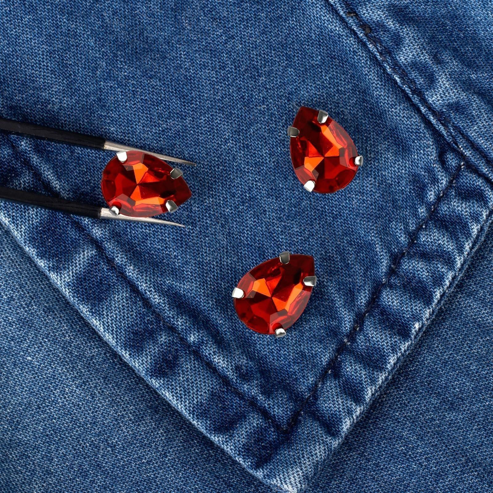 Стразы пришивные «Капля», в оправе, 10 × 14 мм, 20 шт, цвет красный