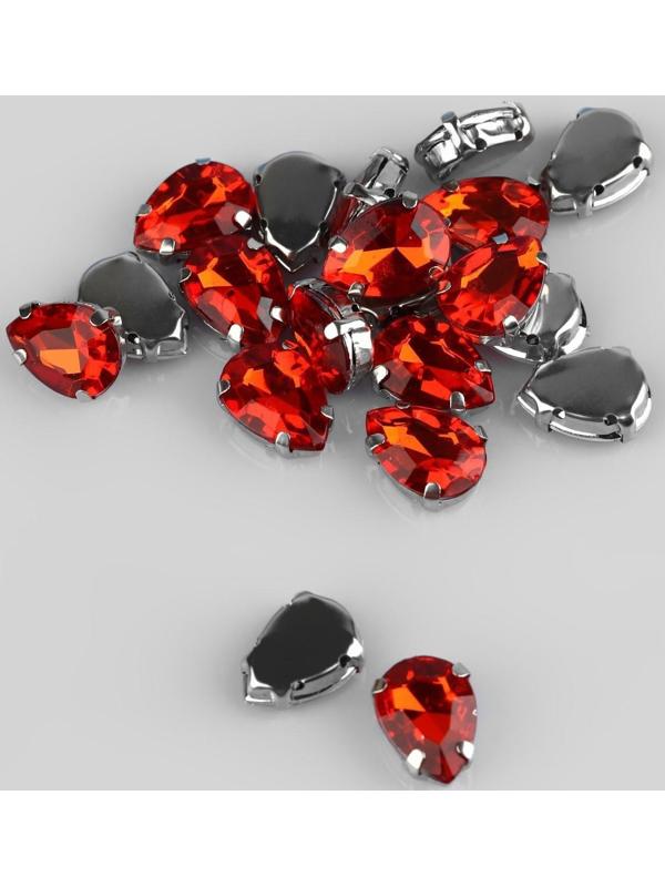 Стразы пришивные «Капля», в оправе, 10 × 14 мм, 20 шт, цвет красный