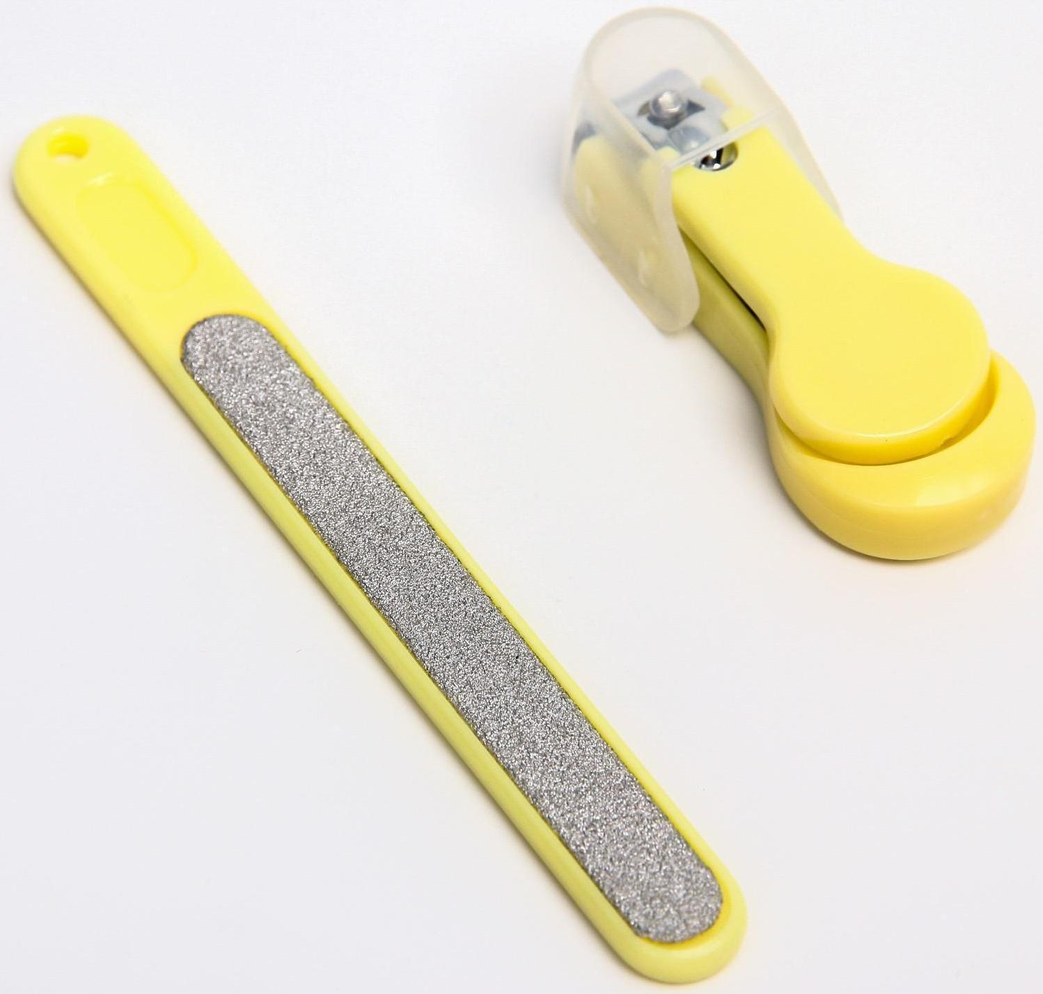 Детский маникюрный набор, 3 предмета: ножницы, пилка, книпсер, от 0 мес., цвет жёлтый