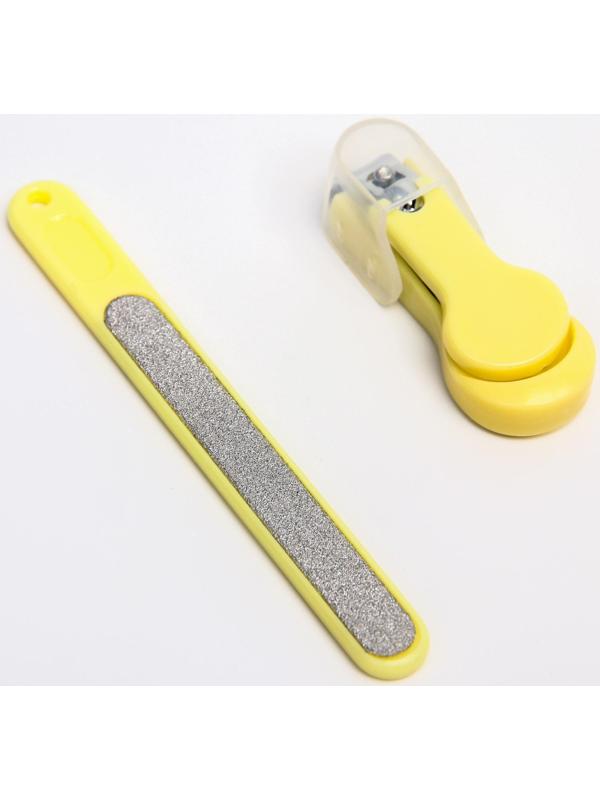 Детский маникюрный набор, 3 предмета: ножницы, пилка, книпсер, от 0 мес., цвет жёлтый