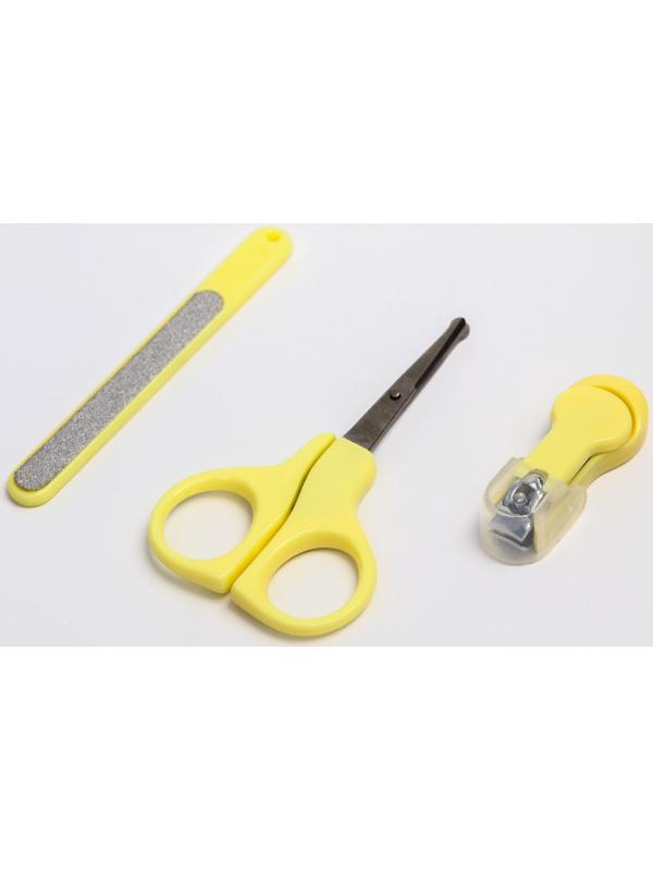 Детский маникюрный набор, 3 предмета: ножницы, пилка, книпсер, от 0 мес., цвет жёлтый