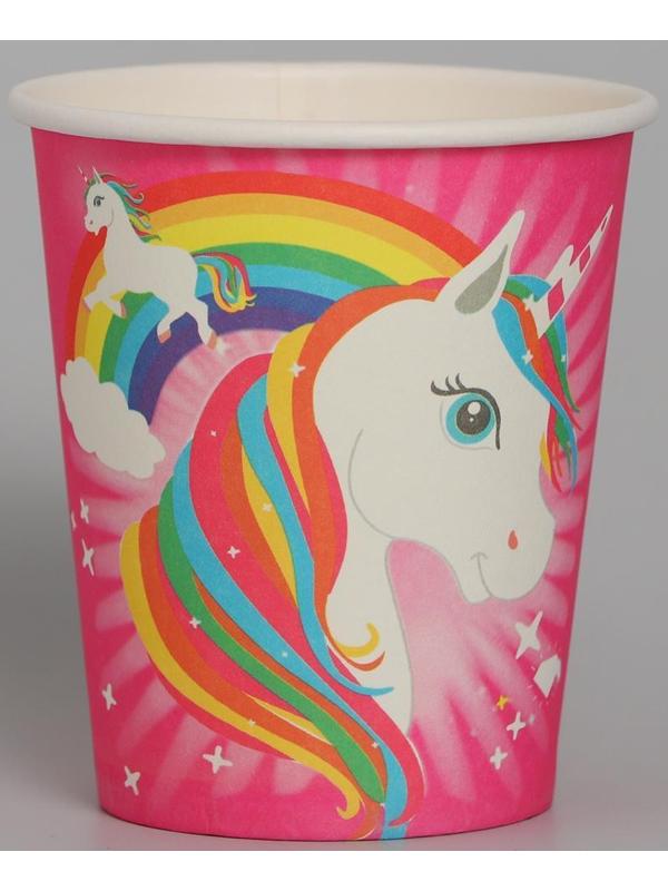 Стакан бумажный «Единорог и радуга», набор 6 шт., 220 мл