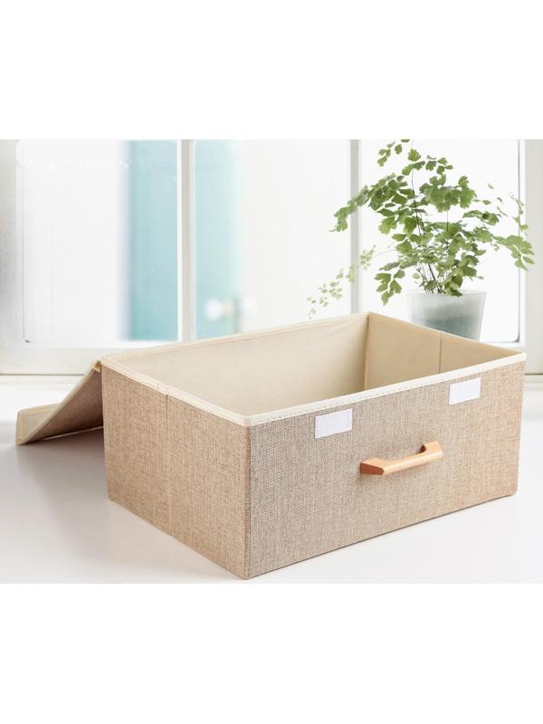 Короб стеллажный для хранения с крышкой «Франческа», 43×30,5×18,5 см, цвет бежевый