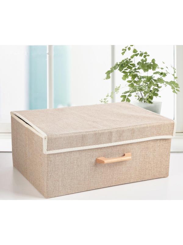 Короб стеллажный для хранения с крышкой «Франческа», 43×30,5×18,5 см, цвет бежевый