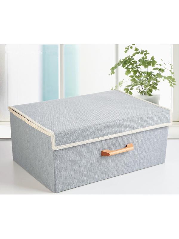 Короб стеллажный для хранения с крышкой «Франческа», 43×30,5×18,5 см, цвет серо-голубой