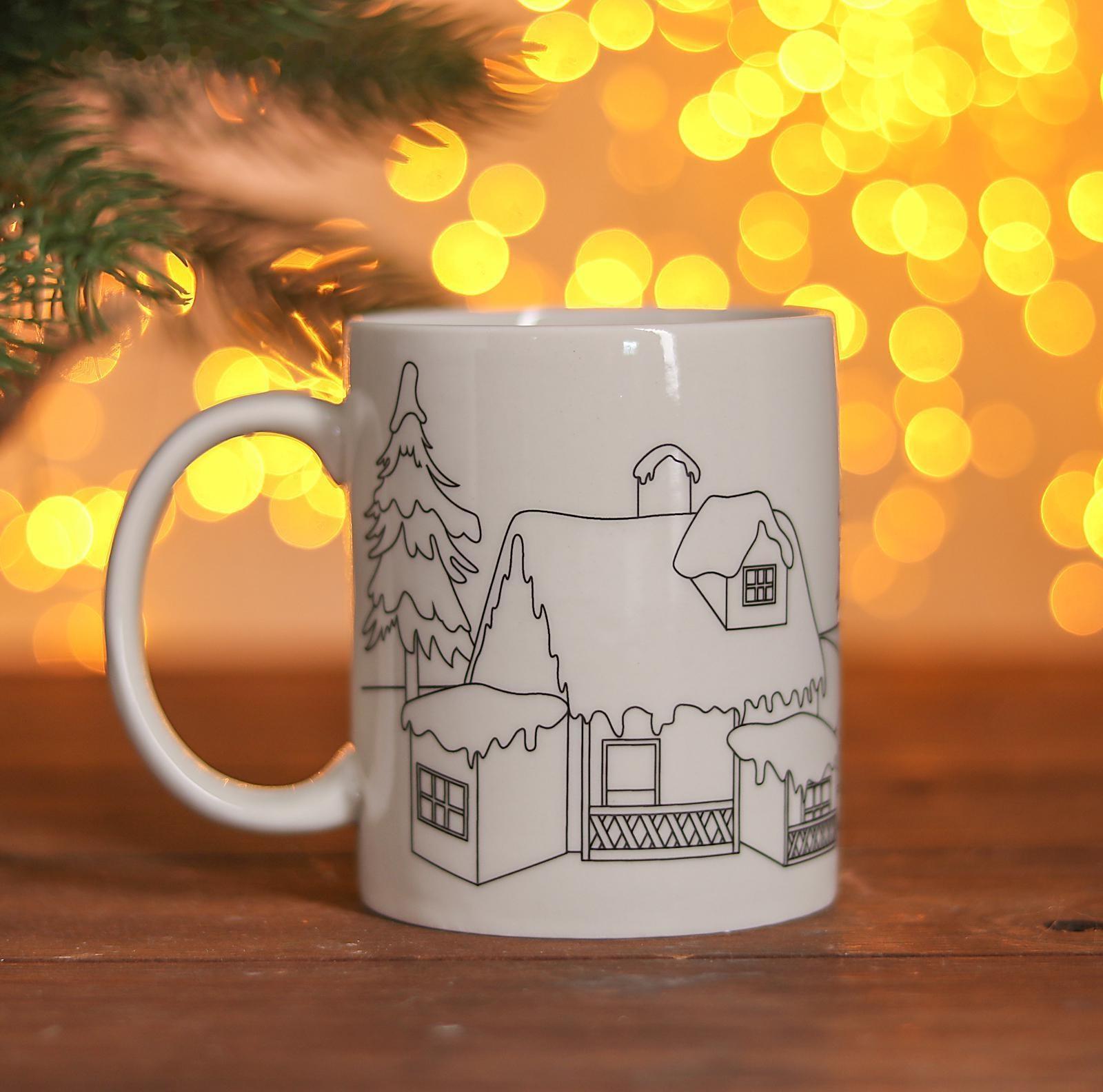 Набор кружка под раскраску «Снеговичок» 250 мл, краска 6 цв по 2 мл, кисть