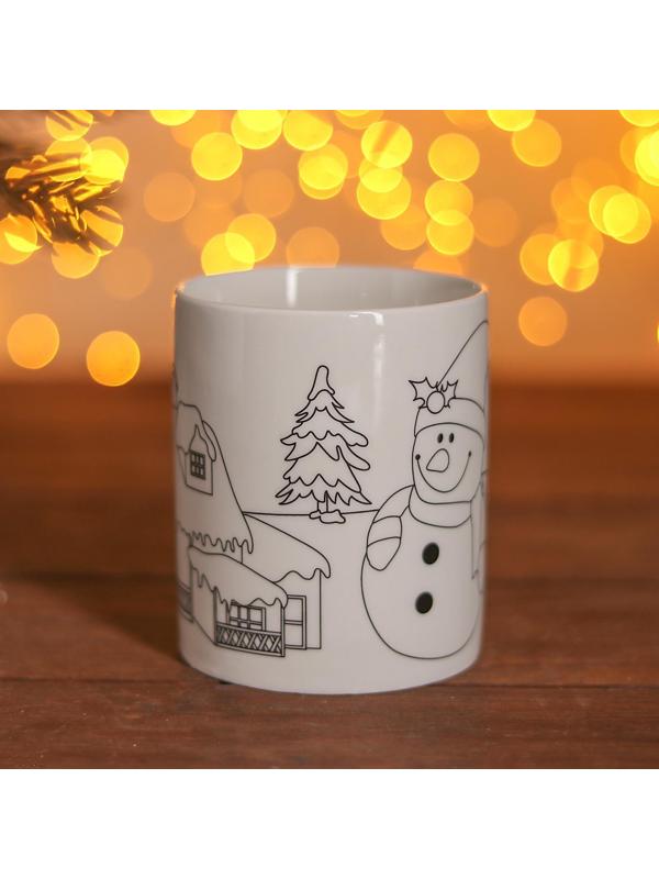 Набор кружка под раскраску «Снеговичок» 250 мл, краска 6 цв по 2 мл, кисть