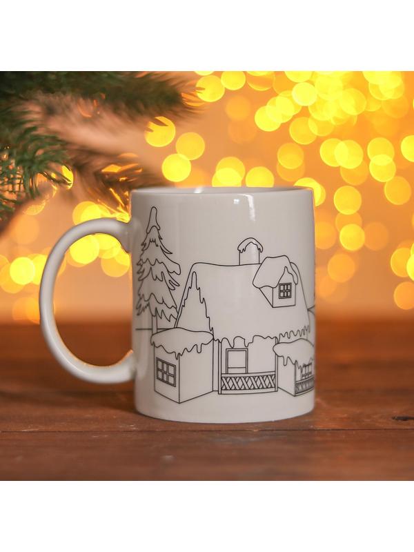 Набор кружка под раскраску «Снеговичок» 250 мл, краска 6 цв по 2 мл, кисть