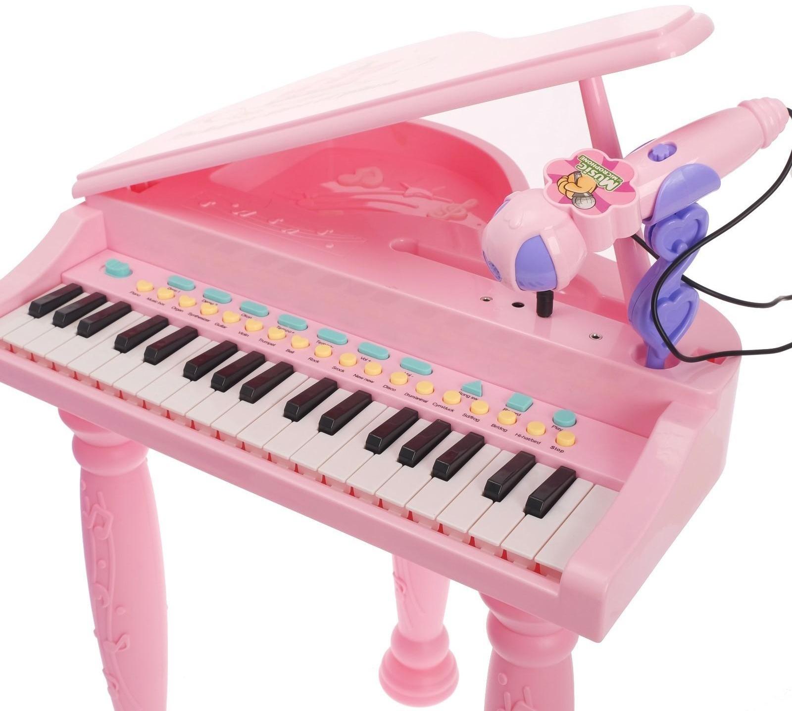 Пианино «Розовая мечта» с микрофоном и стульчиком, световые и звуковые эффекты