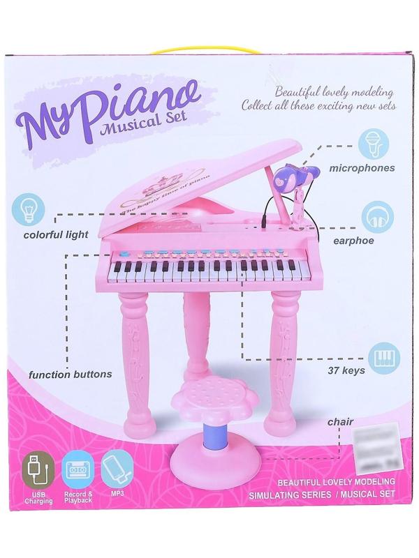 Пианино «Розовая мечта» с микрофоном и стульчиком, световые и звуковые эффекты