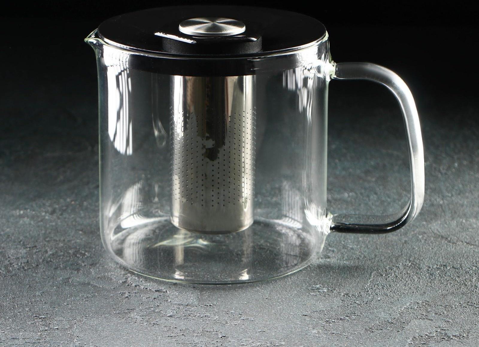 Чайник стеклянный заварочный «Локи», 1,4 л, с металлическим ситом, цвет чёрный
