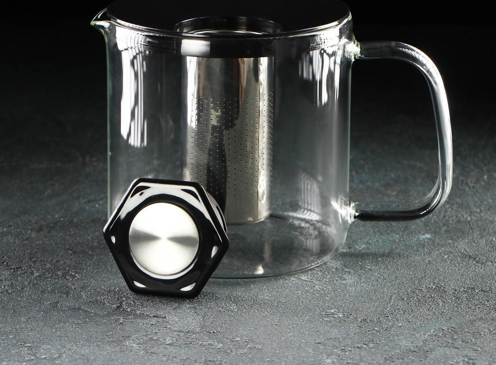 Чайник стеклянный заварочный «Локи», 1,4 л, с металлическим ситом, цвет чёрный