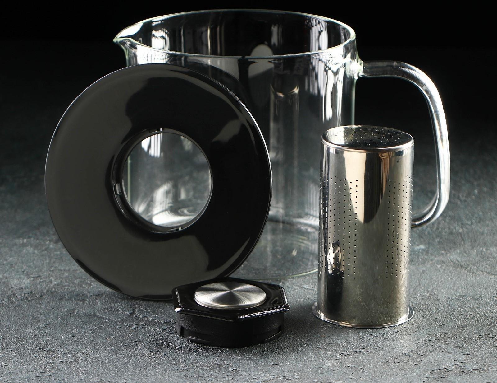 Чайник стеклянный заварочный «Локи», 1,4 л, с металлическим ситом, цвет чёрный