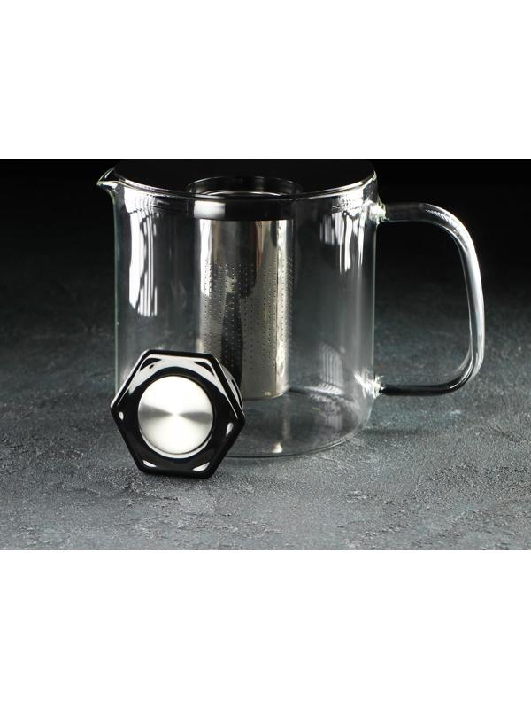 Чайник стеклянный заварочный «Локи», 1,4 л, с металлическим ситом, цвет чёрный