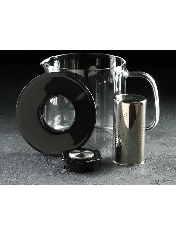 Чайник стеклянный заварочный «Локи», 1,4 л, с металлическим ситом, цвет чёрный