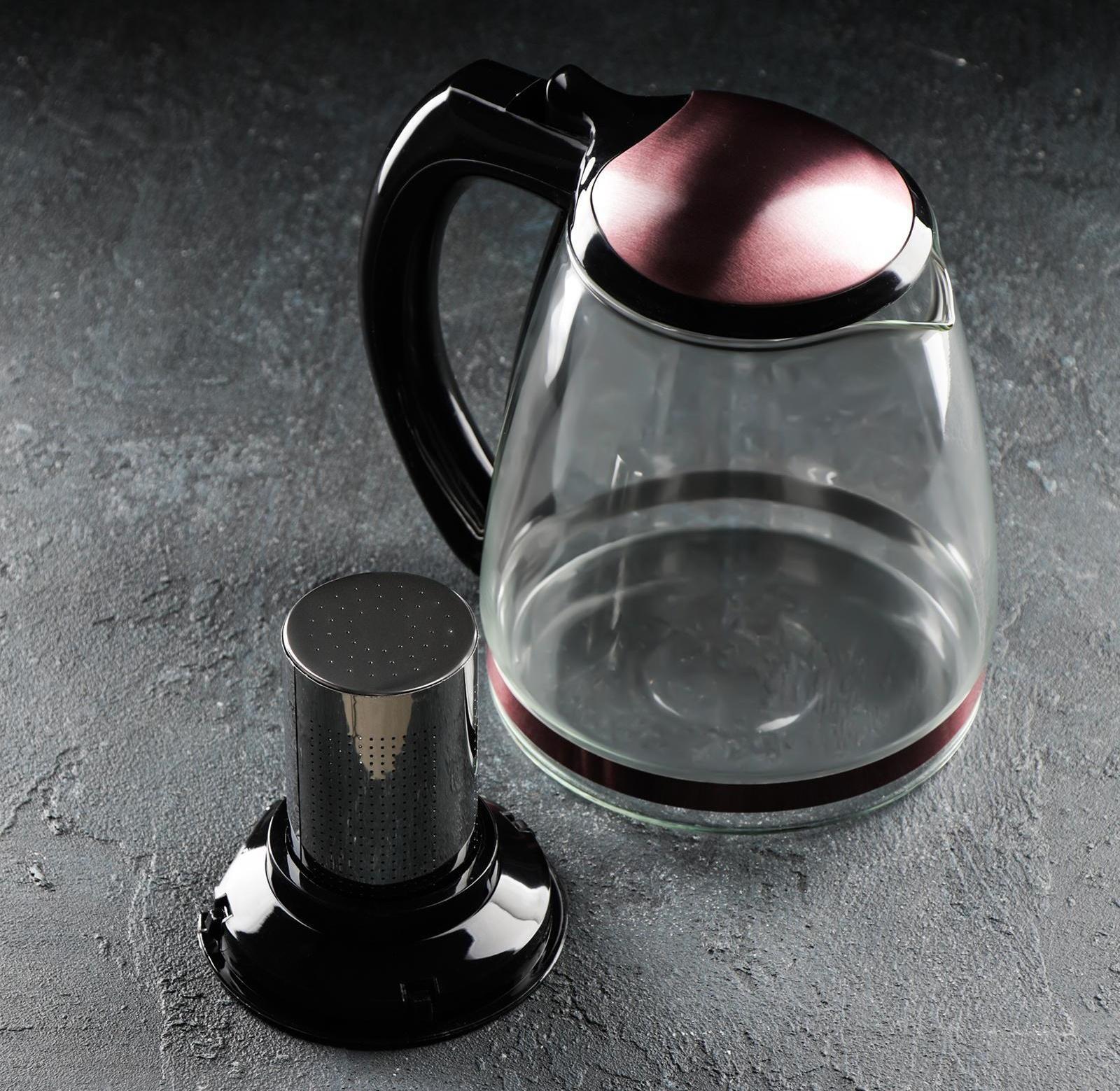 Чайник стеклянный заварочный «Глянец», 2 л, с металлическим ситом, цвета розовый