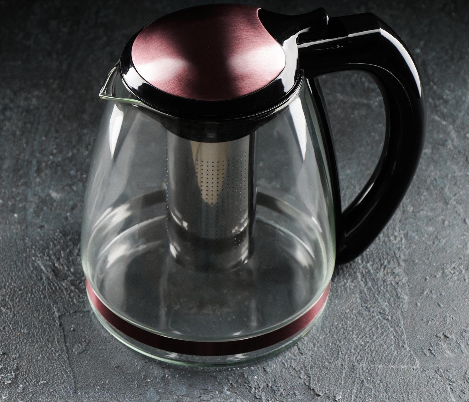 Чайник стеклянный заварочный «Глянец», 2 л, с металлическим ситом, цвета розовый