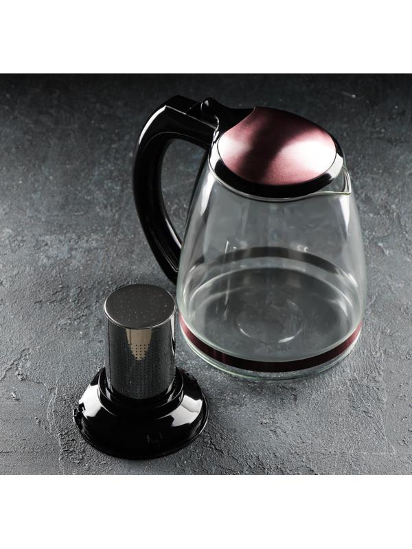 Чайник стеклянный заварочный «Глянец», 2 л, с металлическим ситом, цвета розовый