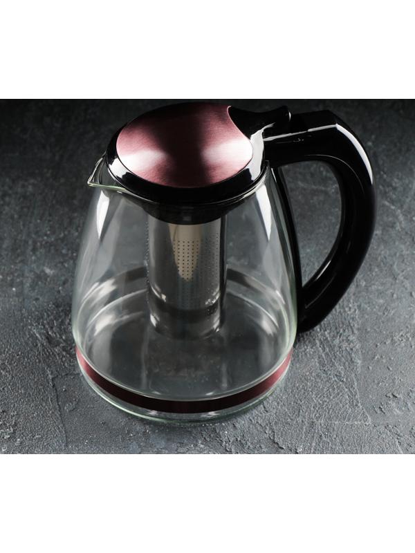 Чайник стеклянный заварочный «Глянец», 2 л, с металлическим ситом, цвета розовый