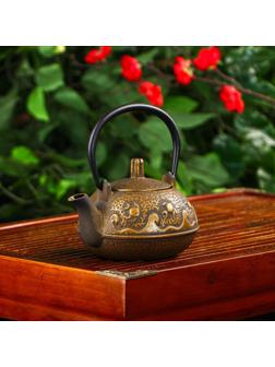 Чайник чугунный Доляна «Волна. Этно», 300 мл, с ситом, цвет бронзовый
