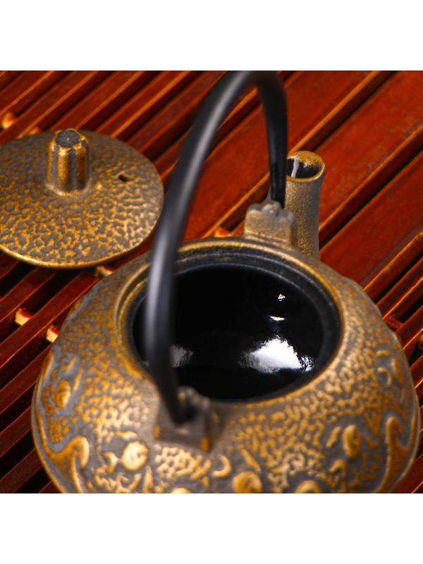 Чайник чугунный Доляна «Волна. Этно», 300 мл, с ситом, цвет бронзовый