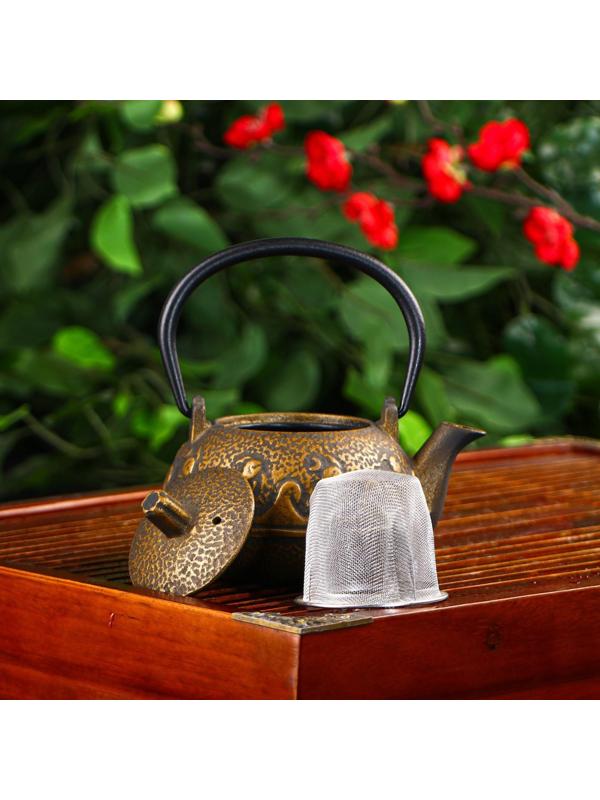 Чайник чугунный Доляна «Волна. Этно», 300 мл, с ситом, цвет бронзовый