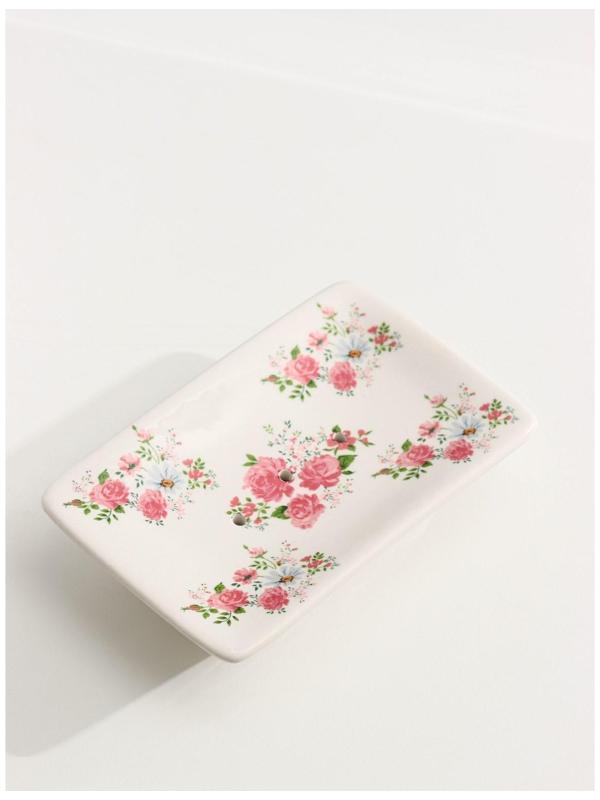 Набор аксессуаров для ванной комнаты «Розовые розы», 4 предмета (дозатор 300 мл, мыльница, 2 стакана), цвет белый