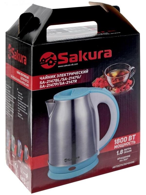 Чайник электрический Sakura SA-2147G, металл, 1.8 л, 1800 Вт, зеленый