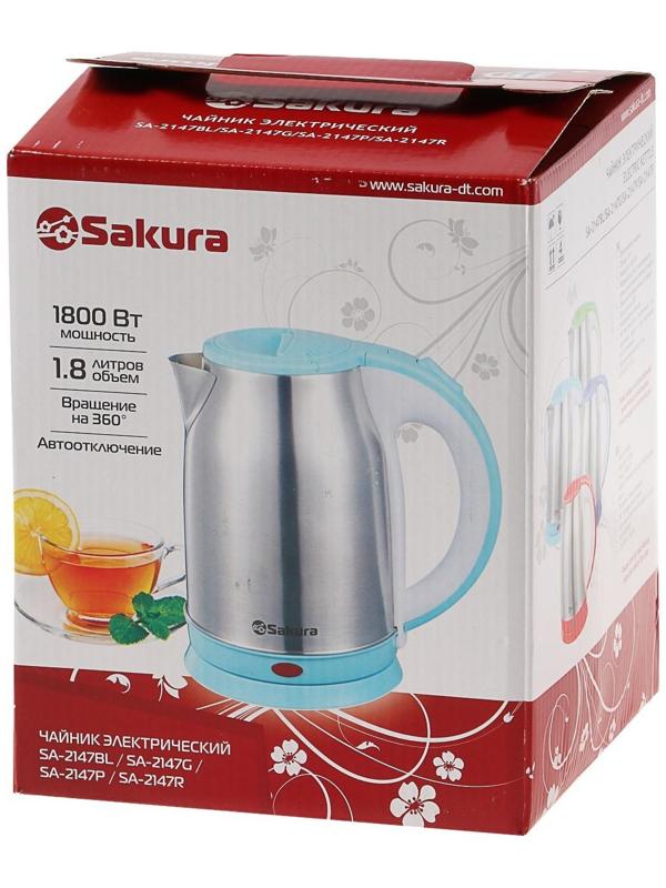 Чайник электрический Sakura SA-2147G, металл, 1.8 л, 1800 Вт, зеленый