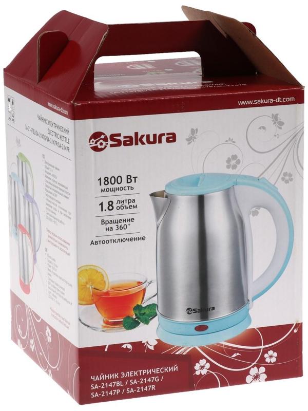 Чайник электрический Sakura SA-2147G, металл, 1.8 л, 1800 Вт, зеленый
