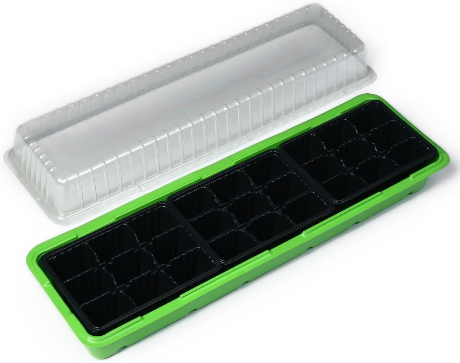 Мини-парник для рассады, 57 × 18 × 12 см, 3 вставки, 27 ячеек, Greengo