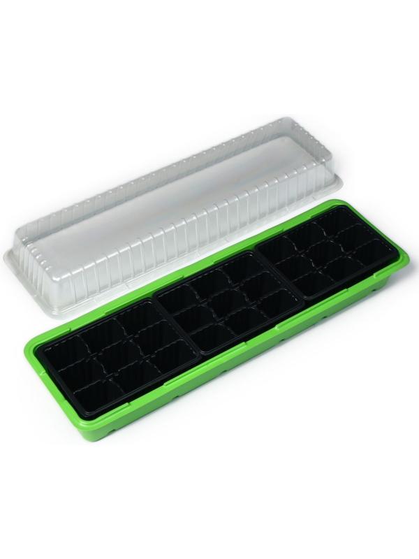 Мини-парник для рассады, 57 × 18 × 12 см, 3 вставки, 27 ячеек, Greengo