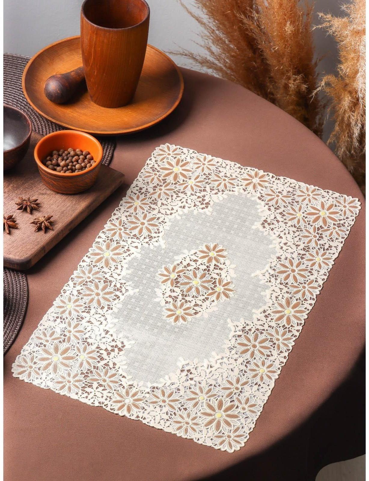 Салфетка ажурная для стола «Лютики», 45×30 см , цвет бежево-коричневый