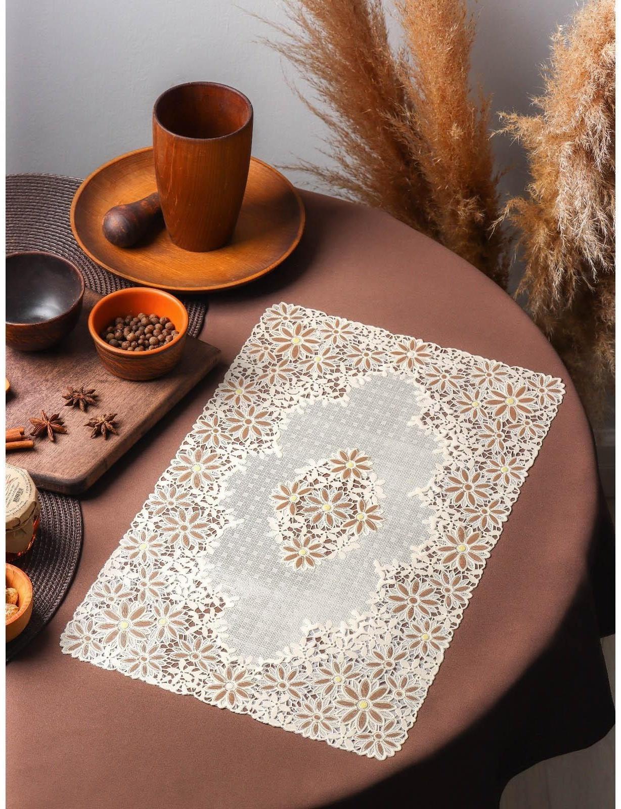 Салфетка ажурная для стола «Лютики», 45×30 см , цвет бежево-коричневый