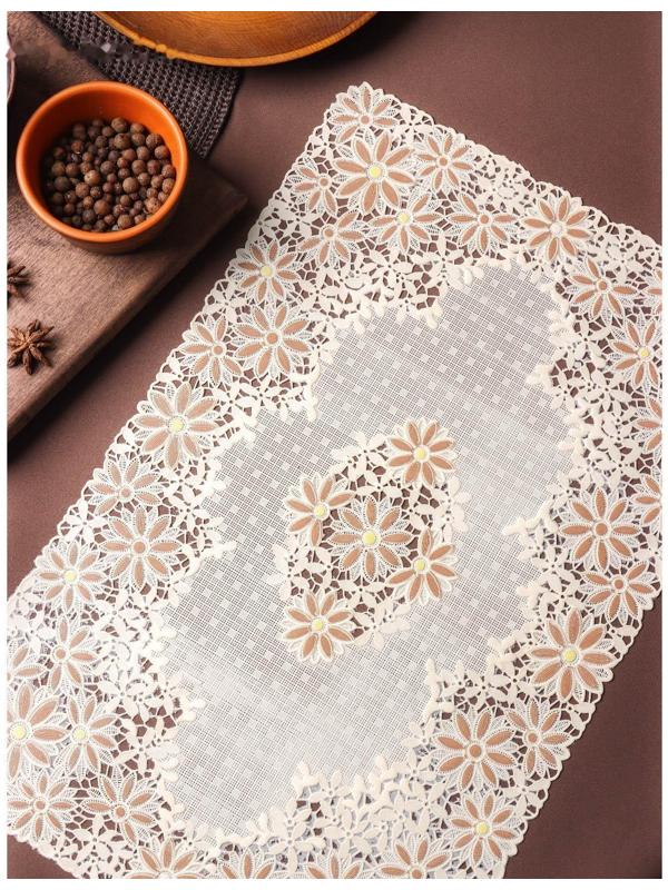 Салфетка ажурная для стола «Лютики», 45×30 см , цвет бежево-коричневый
