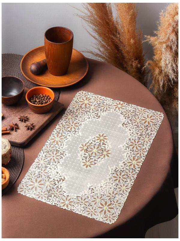 Салфетка ажурная для стола «Лютики», 45×30 см , цвет бежево-коричневый