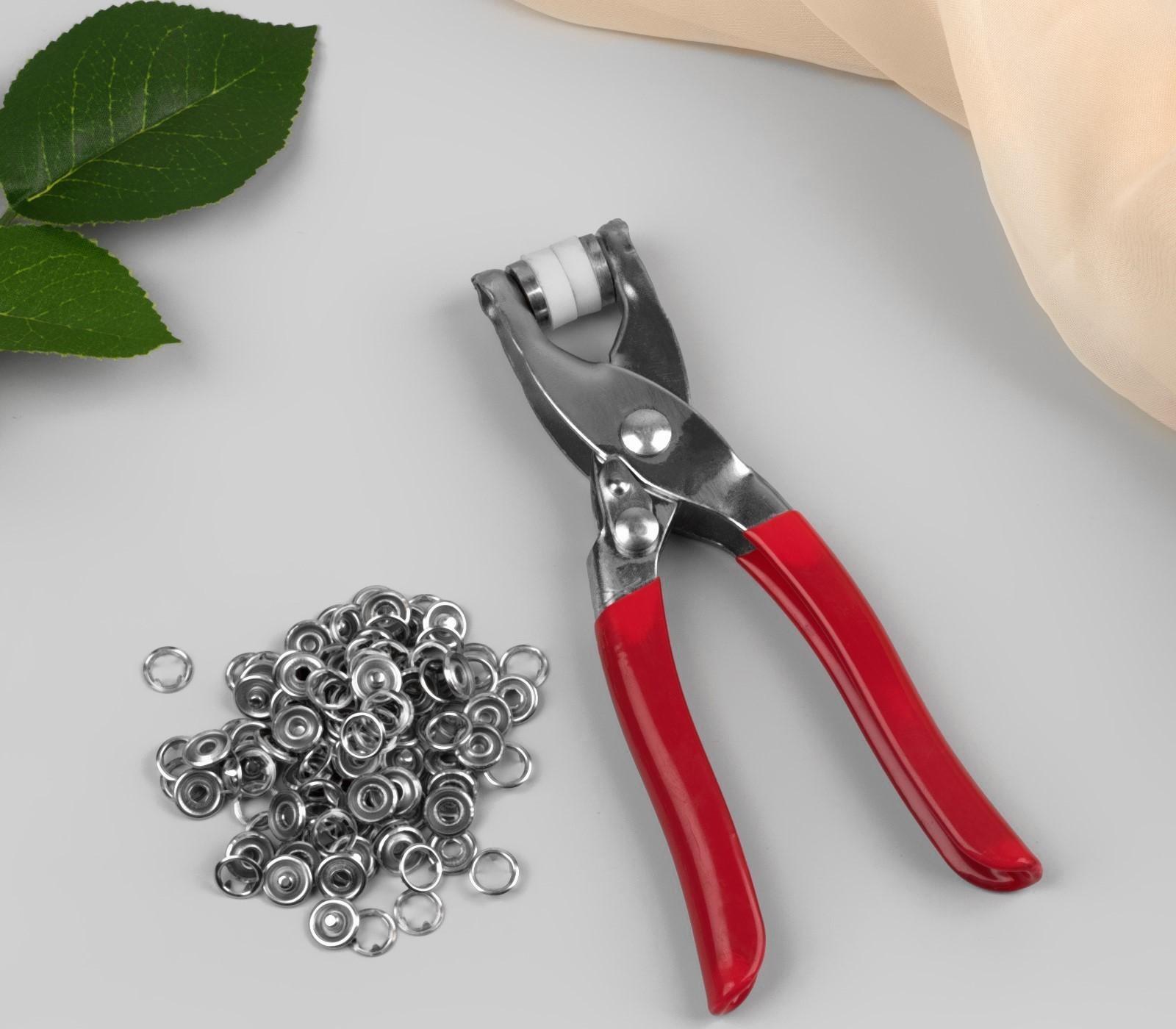 Щипцы для установки кнопок, с кнопками 25 шт, 15 × 6,5 см