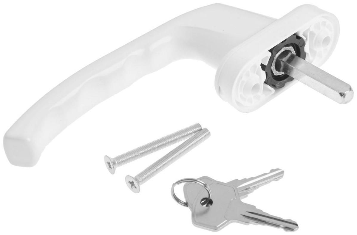 Ручка оконная, 38 мм, с замком, с кнопкой , металлическая, белая