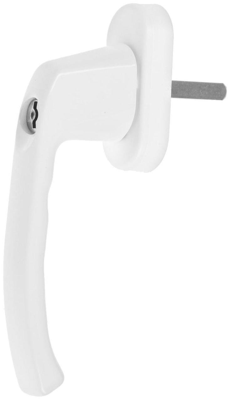 Ручка оконная, 38 мм, с замком, с кнопкой , металлическая, белая