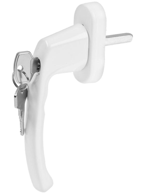 Ручка оконная, 38 мм, с замком, с кнопкой , металлическая, белая