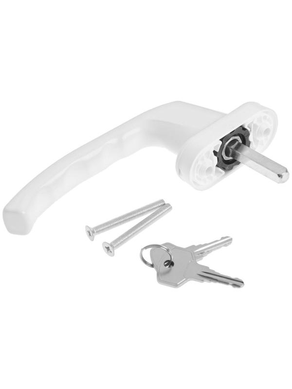 Ручка оконная, 38 мм, с замком, с кнопкой , металлическая, белая