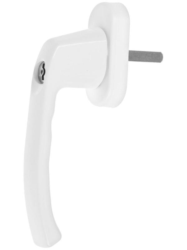 Ручка оконная, 38 мм, с замком, с кнопкой , металлическая, белая